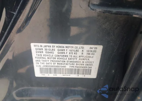 2009 Honda Fit z USA, uszkodzony, nr VIN JHMGE88259S073482